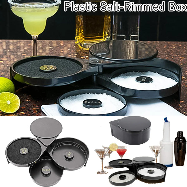 Set aus Plastik-Salzrand-Behältern für Cocktails, einschließlich verschieden großer Ränder und einem Set zum Randen eines Bar