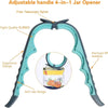 Adjustable handle 4-in-1 jar opener featuring a telescopic spiral and high-quality rubber for easy grip