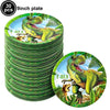 A stack of 30 dinosaur-themed 9 inch plates featuring a T-Rex design.