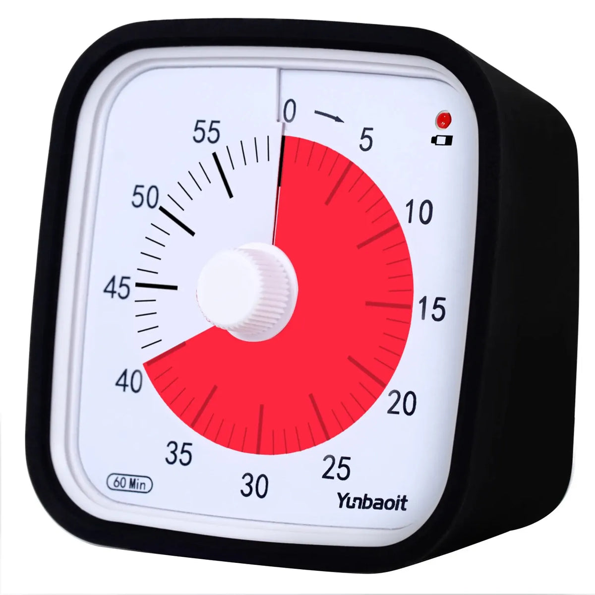 A white digital countdown timer with a red arc showing 40 minutes remaining on a black background.