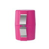A pink 3-piece portable egg shell opener set with silver blades.