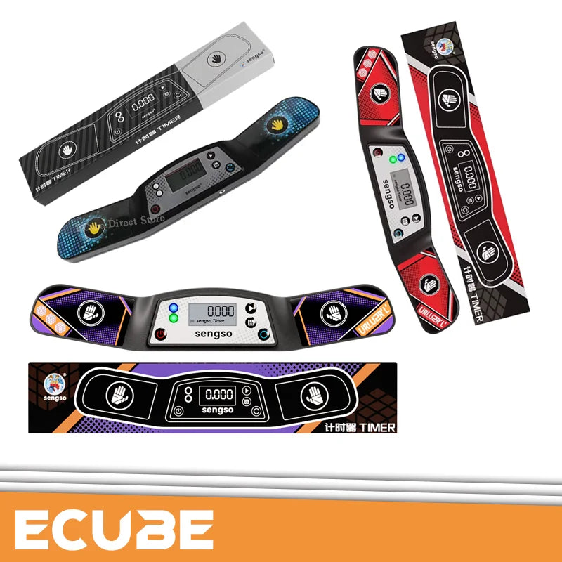 A set of professional magic cube timers including various models and components for educational competitions.