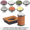 A set of sharpening stones and a wooden cylinder for rolling knife sharpening kits.