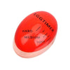 A red color-changing boiled egg timer with hardness settings marked hard, medium, and soft.
