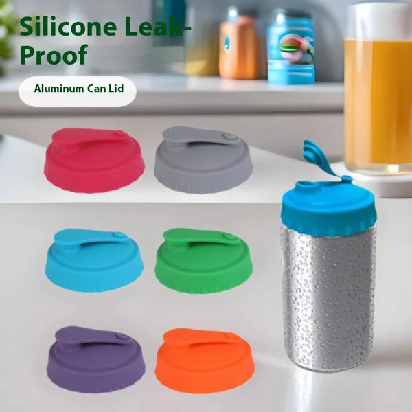 A collection of reusable silicone lids in various colors, including pink, gray, blue, green, and purple, shown next to a silv