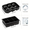Black silicone ice cube molds showing round and square ice cubes.