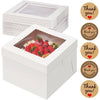 White square window cake boxes with fresh fruit and a thank you message tag