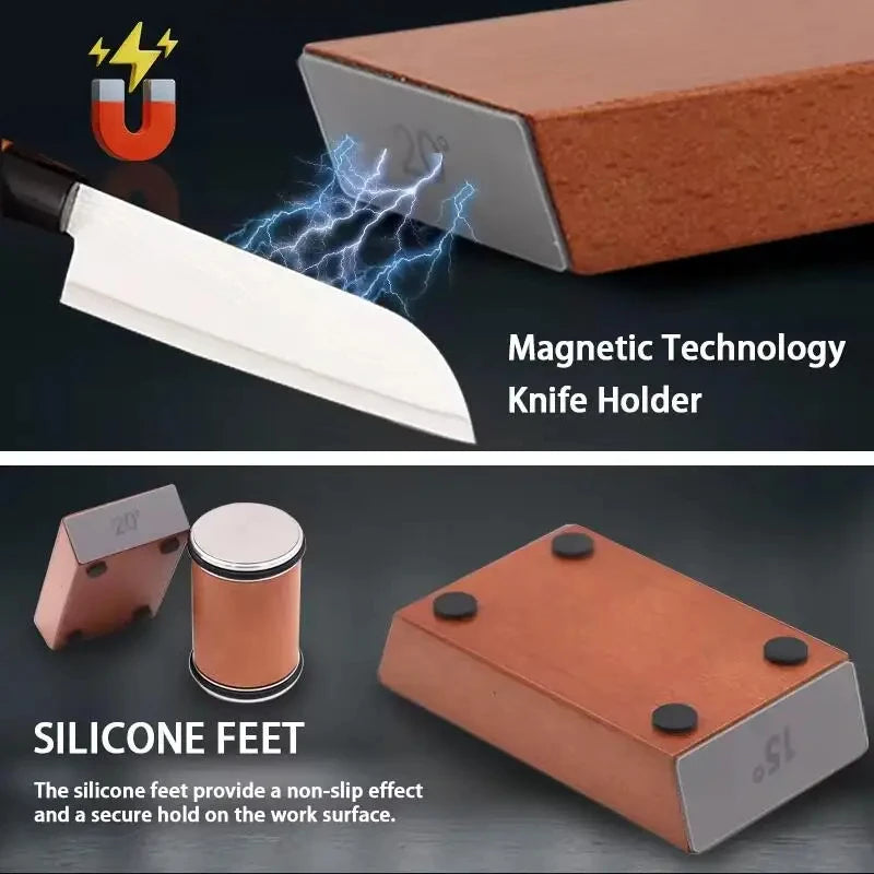 Porte-couteau magnétique avec pieds en silicone pour une prise ferme sur une surface de travail.