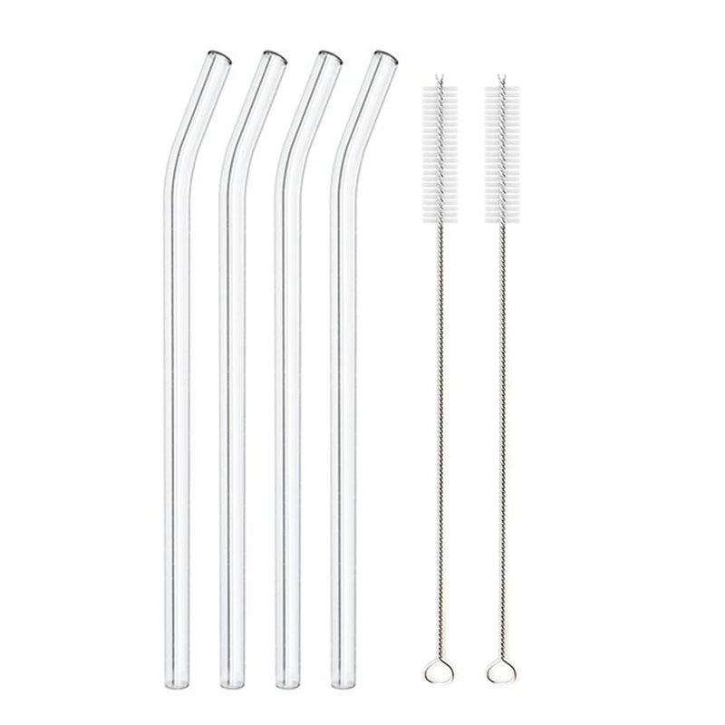 A set of clear glass drinking straws for smoothies and cocktails.