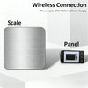 A silver digital platform scale panel with a display showing zero, demonstrating wireless connection capability.