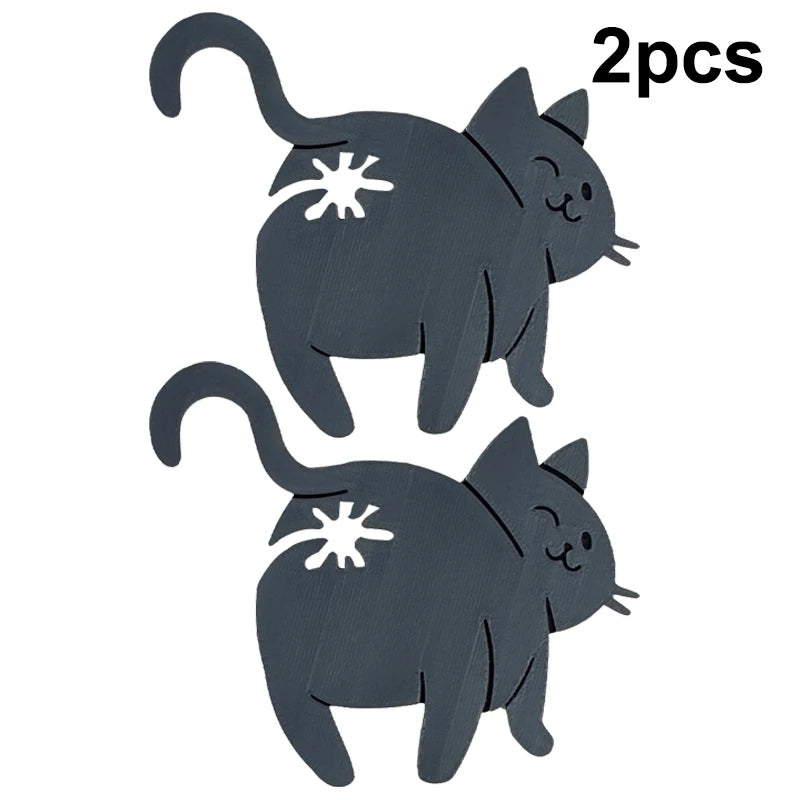Two dark gray wooden cat silhouette clips for bread bags