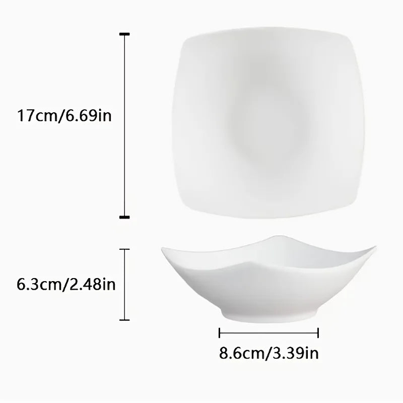 A set of six black plastic square bowls used for cooking.