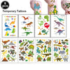 Set of 8 temporary tattoos featuring various dinosaurs and prehistoric creatures for party decoration