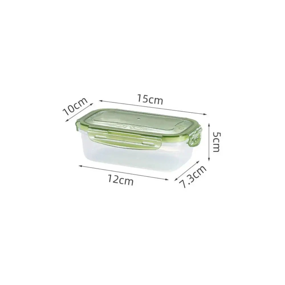 A diagram showing the dimensions of a stackable airtight refrigerator storage box, measuring 10cm to 15cm in length and 5cm i
