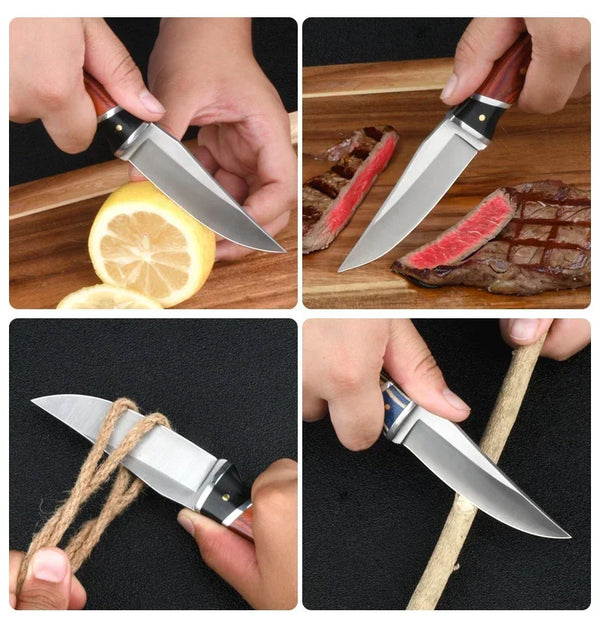 Edelstahl-Überlebensmesser mit Holzgriff zum Schneiden von Lebensmitteln