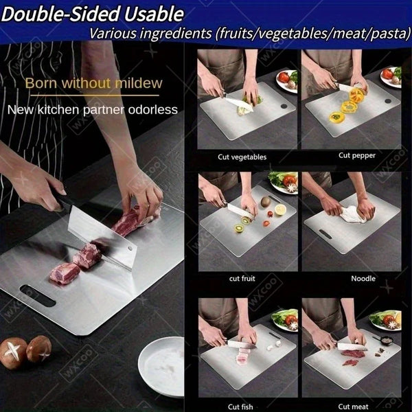 Set aus drei Edelstahl-Schneidebrettern mit zwei Seiten für Obst, Gemüse, Fleisch und mehr