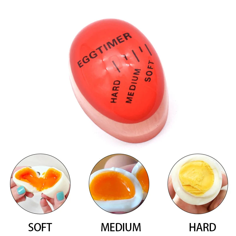 An egg timer shows soft, medium, and hard cooked eggs with corresponding color changes.