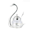 Silver and glass condiment storage jar set with a curved lid