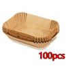 A set of 100 reusable silicone baking mats for air fryers, folded and stacked.