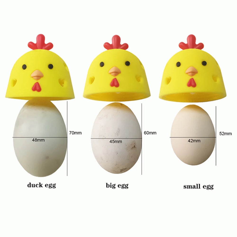 Three silicone eggs of different sizes, including a duck egg, big egg, and small egg, with yellow bird heads.