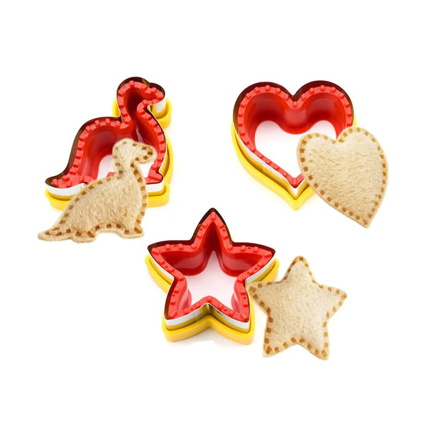 Ein Set geometrischer Sandwich- und Versiegelungswerkzeuge in Rot, Gelb und Beige.