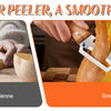 Comparison showing a vegetable peeler before and after, demonstrating smoother peeling and easier prep.