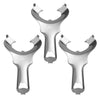 Stainless steel mason jar opener tool shown in three views