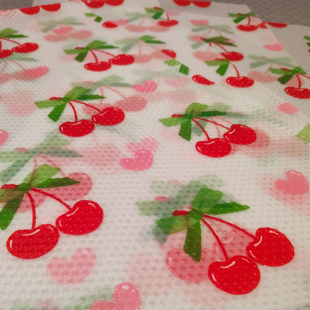 Faldón impermeable de EVA con patrón de cereza roja y rosa para gabinetes