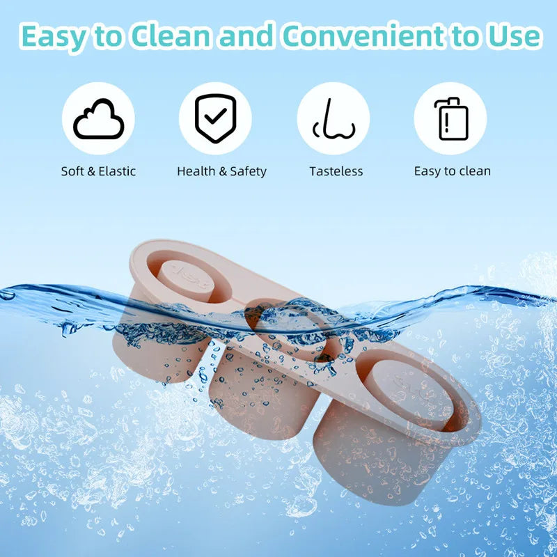 A silicone ice cube tray with three molds is shown submerged in water, highlighting its soft and easy-to-clean features.