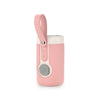 A pink baby bottle warmer with a silicone nipple and a pink carrying strap.