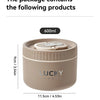 A light beige thermal lunch box with a lid, measuring 600ml.