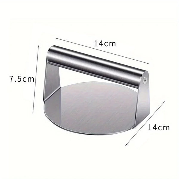 Edelstahlfleischpresse mit 14cm Durchmesserplatte und 7,5cm Griff.