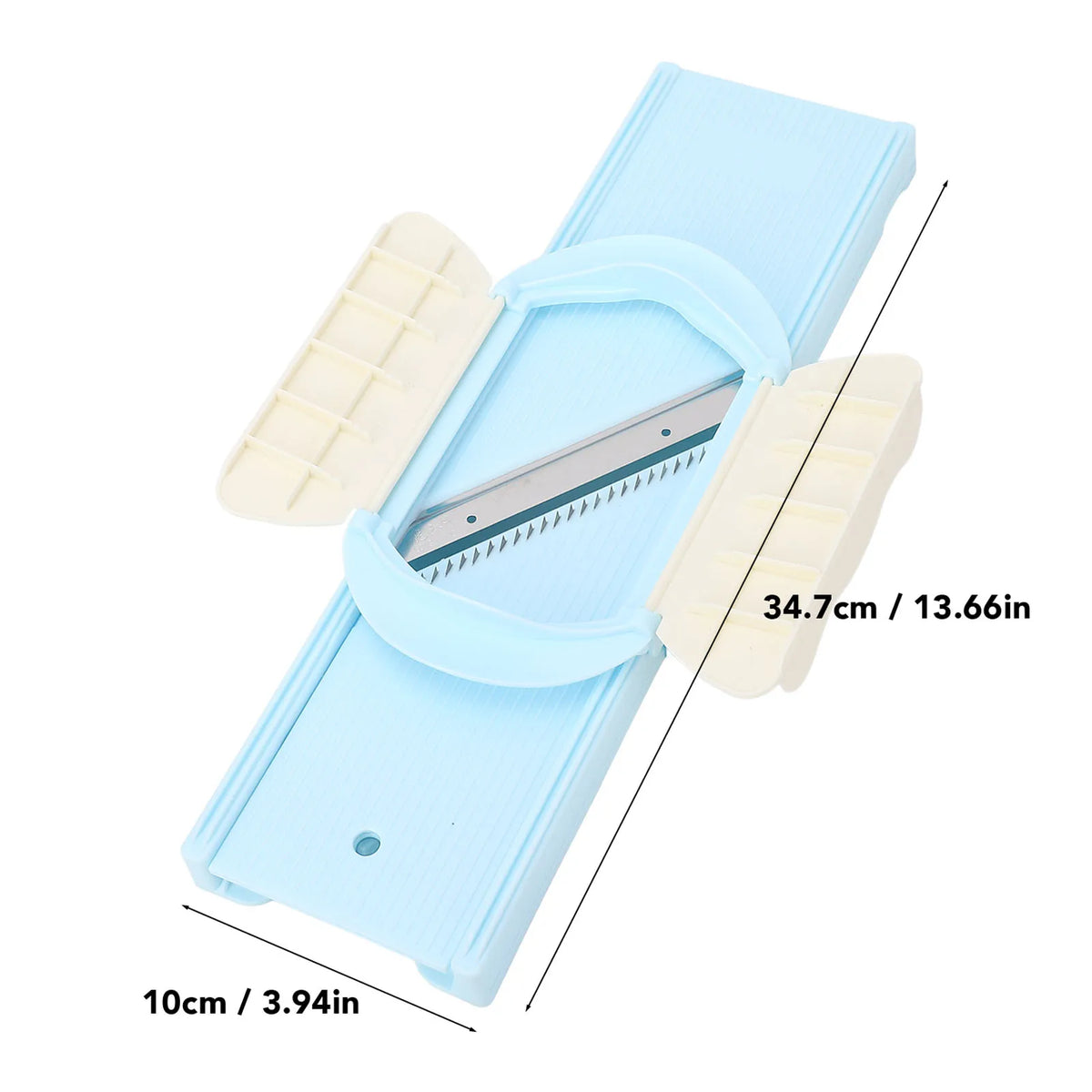 Light blue multi-functional vegetable slicer and grater set with plastic handles