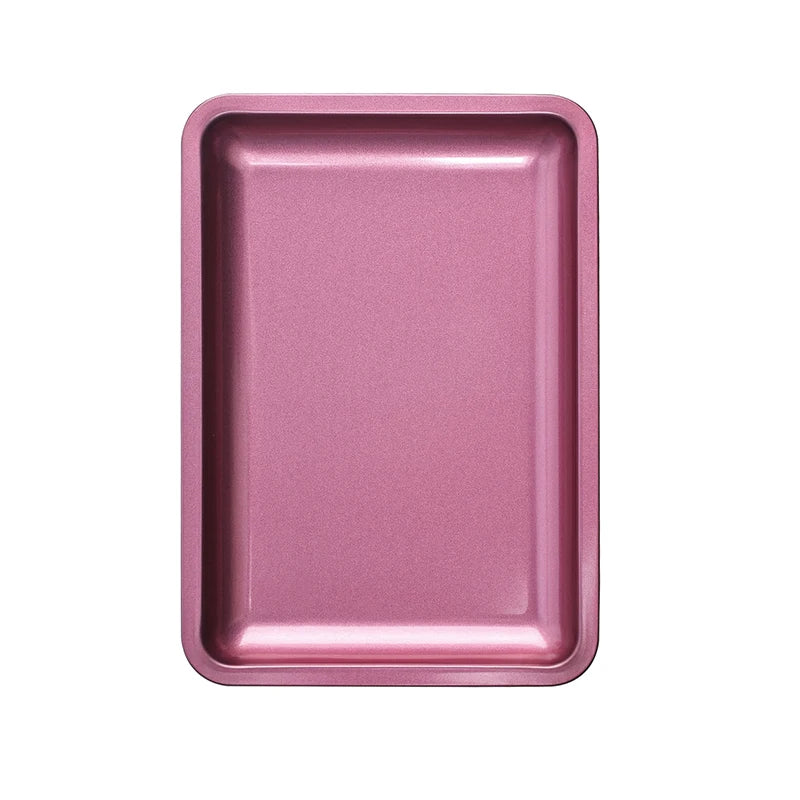 A rectangular stainless steel professional nail art and dental tool tray in a dusty rose color.