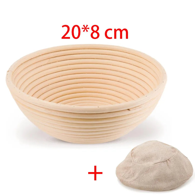 A natural rattan bread proofing basket measuring 20 by 8 cm.
