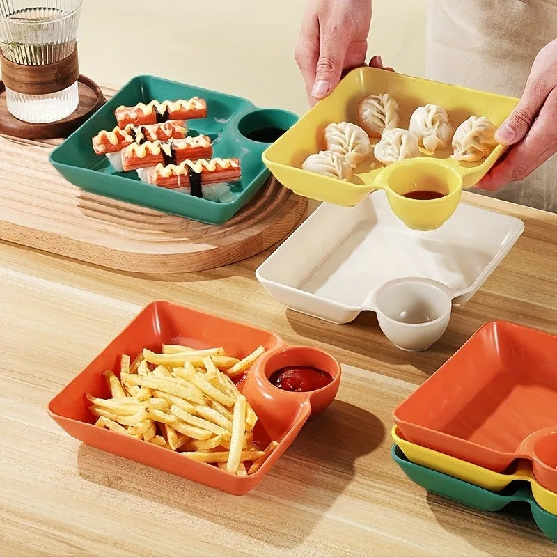 A collection of colorful, sturdy serving plates for appetizers and charcuterie, including green, yellow, and orange trays.