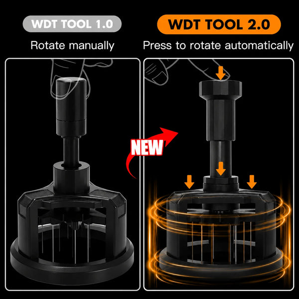 Vergleich der manuellen Rotation des WDT Tool 1.0 und des automatischen Drucks des WDT Tool 2.0 für eine Espresso-Stirrer-Nad