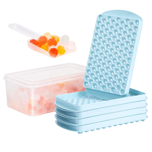 Rundes, hellblaues Eiswürfelform mit Deckel und Silikonform zum Herstellen von Cocktail-Eiswürfeln.