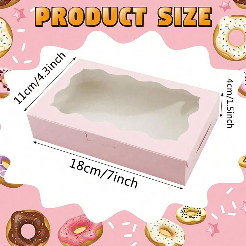 A pink decorative kraft paper candy box is shown with dimensions 11cm/4.3inch by 18cm/7inch.