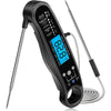 A black digital meat thermometer with dual probes displaying a temperature reading of 82.8 degrees Fahrenheit.