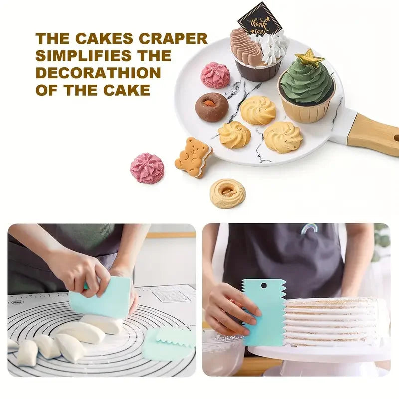 A cake decorating kit showing various edible decorations and a turntable for simplifying cake decoration.
