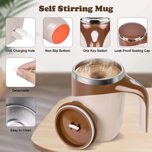 Stirbare Tasse mit USB-Ladeöffnung, rutschfestem Boden, einem Schalter und verschließbare Deckel
