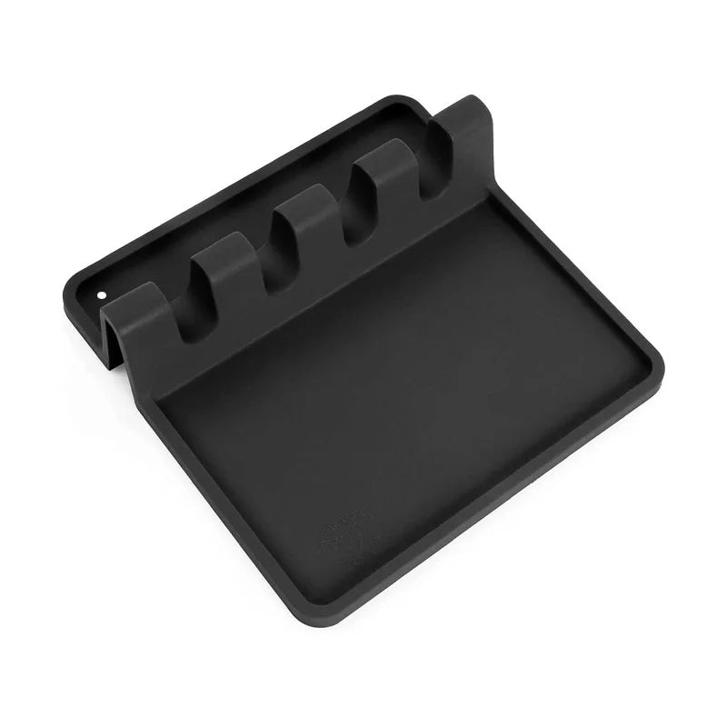 Black silicone utensil drying rack organizer with multiple slots for drying tools