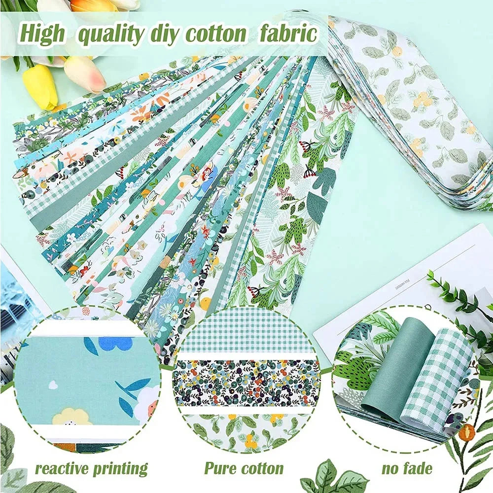 Rolls of high quality DIY cotton fabric strips featuring various floral and nature prints for sewing and crafting