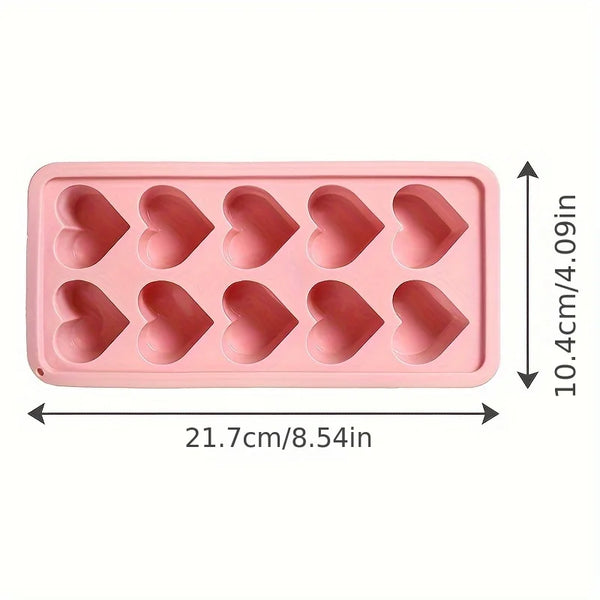 Rosa Silikon-Herz-Eiswürfelform mit 12 Ecken, Maße 10,4 cm x 21,7 cm.