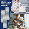 A woman is decorating a cake with a stainless steel scraper set in a kitchen setting.