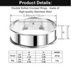 Stainless steel double rolled crumpet rings shown with size specifications for small and big versions
