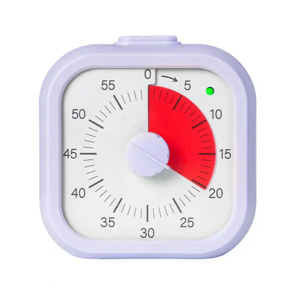 A purple visual timer for kids with a red gauge and green light indicator.