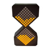A black digital hourglass timer with an illuminated yellow pattern on its face.