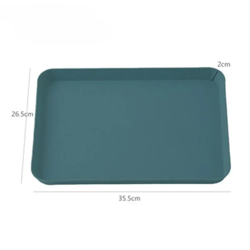 A rectangular, matte teal plastic serving tray with dimensions 35.5cm long and 26.5cm wide.